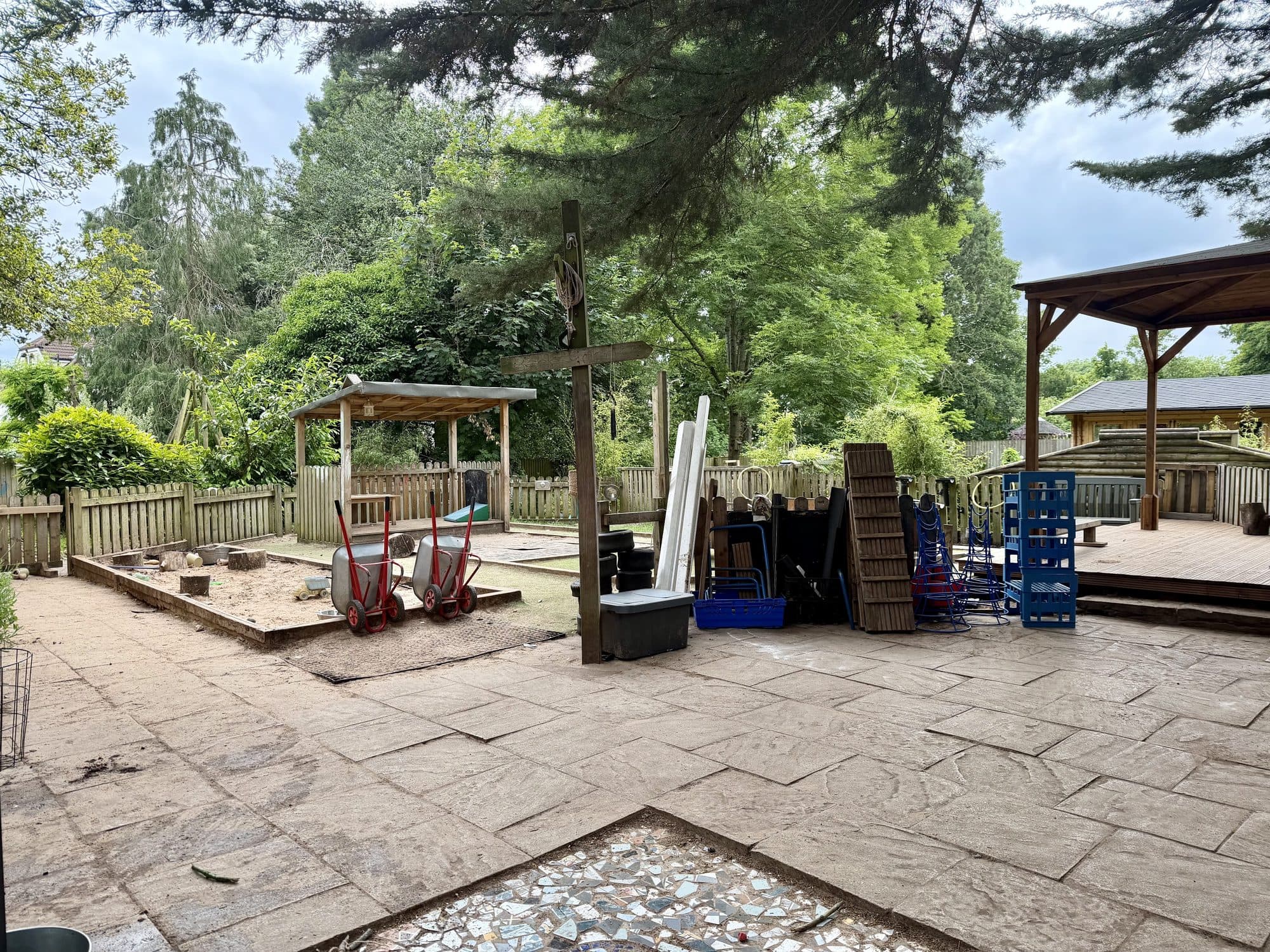 The garden play area and sandpit at The Manor House Nursery, Bristol